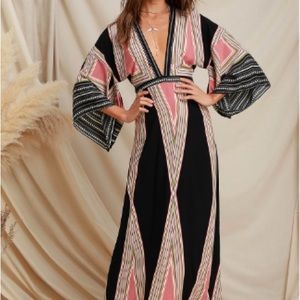 LuLu’s Montecito Black Print Maxi Dress, Size M